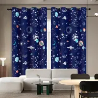 Yiran Furniture Söta Astronaut Fönstergardiner Rymdskepp Raket Måne Öljett Mörkläggningsgardin Galax Stjärna Yttre Rymden Draperier för Barnrumsinredning W60H60(CM)x2PCS&HOOK