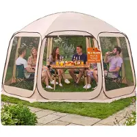 Vevor Skärmtält, 4500 x 4250 x 2450 mm, 12-15 personers popup-skärmtält, bärbart skärmtält med bärväska, nätsidor, markpinnar, för trädgård, uteplats, utomhusaktiviteter, beige