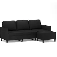 vidaXL 3-sitssoffa med fotpall Svart 180 cm Konstläder