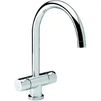 Damixa Titan tvågrepps kökskran med hög pipa, vattensparfunktion, keramisk reglering och flexibla slangar