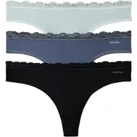Calvin Klein 3 Pack Thongs Microfibre Stretch Lace
