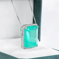 FOXANRY Jewelry Cellacity Klassisk 925 sterling silver hänghalsband för charmig dam med smaragd Paraiba ädelstenar bröllopsfest gåva blue