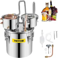 Vevor Still Destiller 5Gal 21L Rostfritt Stål Vattendestiller Kopparrör med Cirkulationspump Hembryggningssats Inbyggd Termometer för DIY Whisky Vin Brandy Spirits