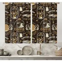 Yiran Furniture 2 st. Fantastiska Akvarellblommor Kaffe Element Landskap Korta eller Långa Gardiner för Kök Sovrum Kafé Vardagsrum Heminredning W60H150(CM)x2pcs&Rod Pocket