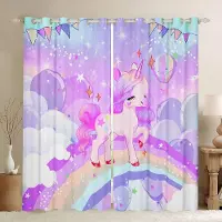 Yiran Furniture Enhörning Mörkläggningsgardin Rainbow High Skuggande Fönstergardiner Enhörning Sovrum Vardagsrum Deco för Flickor Barn Set med 2 Paneler W80 X H185cm X 2&HOOK