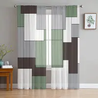 Yiran Furniture Nordiska Retro Medeltida Geometriska Abstrakta Röda Skira Gardiner för Vardagsrumsdekoration Fönstergardin Kök Tyll Voile Draperier W135 x H115cm x1&Grommet Top gray