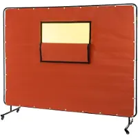OEM Svetsgardin, 1,8 x 2,4 m, Svetsnät med metallram och 4 hjul, Brandsäker glasfiber med transparent fönster, för verkstad, industriområde, röd