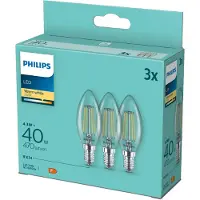 Philips - LED-glödlampa med filament - form: B35 - klar finish - E14 - 4.3 W (motsvarande 40 W) - klass F - varmt vitt ljus - 2700 K (paket om 3)