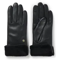 BOSS Leather gloves with faux-fur turn-up cuffs