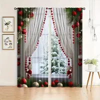 Yiran Furniture 2 st Festliga Julgardiner Med Grön Tall & Gyllene Ornament - Kanaldesign För Vardagsrum, Sovrum, Kontorsinredning 100W130H(CM)40x51in&Grommet Top gray
