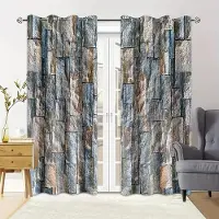 Yiran Furniture 2 st Heminredningsgardiner Trägolvtryck Europeisk Stil Dekor, Modern Tryckt Gardinstångsficka, För Kök Vardagsrum W65X60H(cm)X2Pcs&Grommet Top gray
