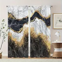 Yiran Furniture 2 st Moderna Abstrakta Konst Grå Guld Marmor Tryckta Fönstergardiner För Sovrum Kontor Kök Vardagsrum Stångficka cortinas 100W130H(CM)40x51in&Grommet Top gray