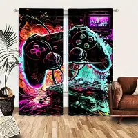 Yiran Furniture 2 st HD Digitaltryckta Gardiner Heminredning Vardagsrum Sovrum Stångficka Gardiner Svartvitt Spelkonsoltryck Sovrum Studierum 2x50W130H(CM)&hook blue