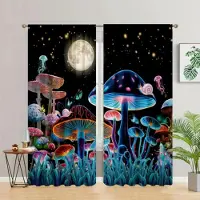 Yiran Furniture Svampmönster Tryck Gardin Kanalficka Hög Mörkläggningsgardin Lämplig för Kök Sovrum Studierum Kafé Vardagsrum Heminredning Ny W55 X H120cm X 2&Grommet Top black