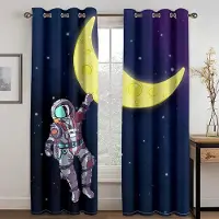Yiran Furniture Anime Tecknad Rymdastronaut Tjocka Mörkläggningsgardiner för Vardagsrum Sovrum Hotell Hög Skuggning Fönster Draperi Ny Stil Gardin W55 X H120cm X 2&Grommet Top beige
