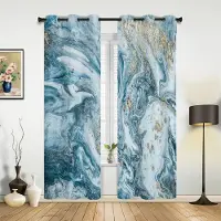 Yiran Furniture Marmorblå och Guld Abstrakt Moderna Mörkläggningsgardiner Vardagsrum Sovrum Hög Skuggning Gardiner Kök Tjocka Mörkläggningsdraperier W55 X H120cm X 2&Grommet Top gray