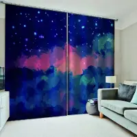 Yiran Furniture Vackra Runda Måne Stjärna Himmel Hav Ocean Fönstergardiner Persienner För Vardagsrum Barnsovrum Badrum Kök Dörr Heminredning 2 st W65X60H(cm)X2Pcs&Grommet Top blue