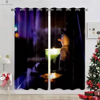 Yiran Furniture God Jul Snögubbe Kula 3D-tryckt Gardin Sovrum Restaurang Festival Party Dekoration Gardin Gåva 2 Stycken W50xH130(CM)x2PCS&Grommet Top blue