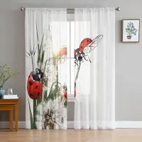 Yiran Furniture Växt Grå Maskros Chiffong Skira Gardiner för Vardagsrum Sovrum Heminredning Fönster Voiles Tyll Draperier Gardin W135 x H115cm x1&Grommet Top