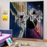 Yiran Furniture Söta Astronaut Hög Skuggning Gardin Maskin Robot Mönster Barns Mörkläggningsfönstergardiner för Vardagsrum Draperi Hot Selling W55 X H120cm X 2&Grommet Top gray