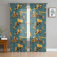 Yiran Furniture Tecknad Barn Bil Transport Tyll Skira Fönstergardiner för Vardagsrum Sovrum Moderna Voile Organza Gardiner Draperier W135 x H115cm x1&Grommet Top gray