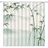 Yiran Furniture Landskap Duschdraperi Vårrosa Blomma och Paviljongsceneri vid Sjö Kinesisk Stil Badrumsinredning Hängande Draperi med Krokar W90xH180cm white