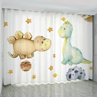 Yiran Furniture Tecknade Dinosaurie Djur Gardiner för Barnrum Pojksovrum Tatami Hög Skuggning Mörkläggningsfönstergardin Nytt Mönster Draperier W55 X H120cm X 2&Grommet Top white