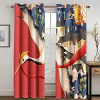 Yiran Furniture Japansk Stil Djur Best Drake Tiger Kran Våg Hög Skuggning Gardin Sovrum Vardagsrum Studio Fönster Mörkläggningsdraperi 2 st W55 X H120cm X 2&Grommet Top red