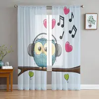 Yiran Furniture Kaninhjärta Blomma Tecknad Söt Djur Tyll Skira Gardiner för Vardagsrum Sovrum Kök Dekoration Voile Organza Gardiner W135 x H115cm x1&Grommet Top white