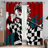 Yiran Furniture Flickor Serietidning Anime Tryckta Gardiner Studenthem Sovrum Vardagsrum Dekoration Gardiner Hemdekoration 2 Stycken W50xH130(CM)x2PCS&Rod pocket black