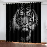 Yiran Furniture Gratis Frakt Billiga Anpassade Djur Varg Tiger Leopard Fönstergardiner Vardagsrum Barnrum Sovrum Skuggande Draperi Ny Stil W65X60H(cm)X2Pcs&Grommet Top gray