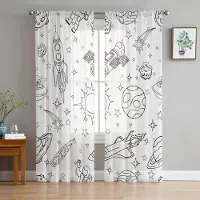 Yiran Furniture Dialogruta Explosion Tyllgardiner för Vardagsrum Tryckta Skira Voilégardiner Sovrum Fönsterskärmning Draperier Persienner Heminredning W135 x H115cm x1&Grommet Top white