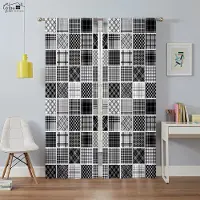 Yiran Furniture 2-pack Bohemiska Färgglada Rutiga Mönstrade Tryckta Gardiner Lämpliga För Sovrum, Vardagsrum, Arbetsrum Dekorativa Gardiner W50xH130(CM)x2PCS&Rod pocket gray