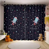 Yiran Furniture Tecknad Universum 3D-tryckta Gardiner Rymdman Astronaut Rymdskepp Raket Planet Alien Sovrum Barnrum Gardiner 2 ST W50xH130(CM)x2PCS&Rod pocket black