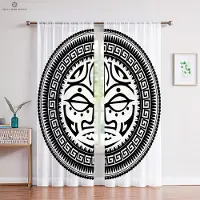 Yiran Furniture Mönster Krigare Runor Tryckta Gardiner Svart Röd Polyesterfiber Gardiner Sovrum Vardagsrum Köksgardiner 2 Delar W50xH130(CM)x2PCS&Grommet Top white