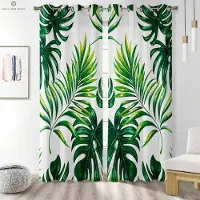 Yiran Furniture Tropisk Vegetation Gröna Växter Färgmatchning Nordisk Stil Tryckta Gardiner Sovrum Vardagsrum Arbetsrum Dekorativa Gardiner W50xH130(CM)x2PCS&Grommet Top green