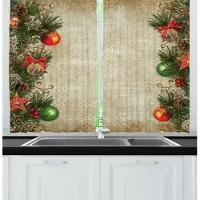Yiran Furniture Jul Säsong Hjort Snögubbe Kök Sovrum Vardagsrum Fönstergardiner Fönsterdraperier Kanalficka Nytt Mönster Hög Mörkläggning W55 X H120cm X 2&Grommet Top beige