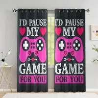 Yiran Furniture Tecknad Spelkontroll Höga Mörkläggningsgardiner för Sovrummet Graffitiord Videospel Fönsterdraperier Spelare Vardagsrumsinredning W55 X H120cm X 2&Grommet Top pink
