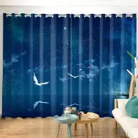 Yiran Furniture Tecknad Scen Hög Skuggning Gardiner Stansade Sovrum Vardagsrum Golvlång Mörkläggningsdraperi 2 Delar Nytt Modemönster W55 X H120cm X 2&Grommet Top blue
