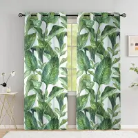 Yiran Furniture Tropiska Löv Gardiner för Vardagsrum Lyx Sommar Palmträd Bananblad Fönster Tjock Gardin Hög Skuggning Nytt Mönster 2 St W55 X H120cm X 2&Grommet Top beige