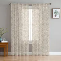 Yiran Furniture Retromönster Geometrisk Textur Art Deco Skira Gardiner för Vardagsrumsdekoration Fönstergardin Kök Tyll Voile Draperier W135 x H115cm x1&Grommet Top white