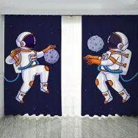Yiran Furniture Nordisk Ins Stil Tecknad Serier Hög Mörkläggningsgardin Rymd Astronaut Trend Kreativ Pojke Barnrum Enkla Gardiner 2 St W55 X H120cm X 2&Grommet Top white