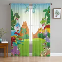 Yiran Furniture Tecknad Dinosaurie Skira Gardiner för Vardagsrumsdekoration Fönstergardiner för Kök Tyll Voile Organza Gardiner W135 x H115cm x1&Grommet Top white