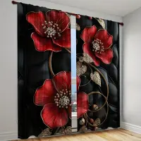 Yiran Furniture 2 st Halvmörkläggande Gardiner med 3D Blomdesign Polyester Vävd Stickad Paneler för Sovrum Vardagsrum Kontor Fönster Stångficka 140W160H(CM)55x63in&Rod Pocket brown