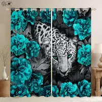 Yiran Furniture Ros Blomma Tiger Djur 3d Tryck Gardin Retro Stil Vardagsrum Kök Sovrum Gardin Fönsterdekoration Gardin 2 Delar W50xH130(CM)x2PCS&Rod pocket blue