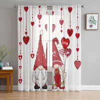 Yiran Furniture Alla hjärtans dag Rosa rosor Hjärtan Tomte Skira gardiner för vardagsrumsdekoration Fönstergardin Kök Tulle Voile Draperier W135 x H115cm x1&Grommet Top white