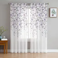 Yiran Furniture Tealgrön Gradient Blomma Skira Gardiner för Vardagsrumsdekoration Fönstergardiner för Kök Tyll Voile Organza Gardiner W135 x H115cm x1&Grommet Top white