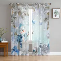 Yiran Furniture Julgran Snögubbe Snöflinga Rosa Genomskinliga Gardiner för Vardagsrumsinredning Fönstergardiner Kök Tyll Voile Gardiner W135 x H115cm x1&Grommet Top gray