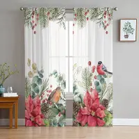 Yiran Furniture Julgranspresenter Santa Claus Bells Snöflingor Tyll Skira Gardiner Vardagsrum Sovrum Fönster Gardin Voile Organza Draperier W135 x H115cm x1&Grommet Top white