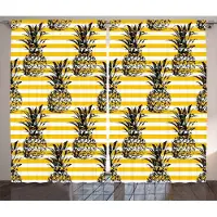 Yiran Furniture Söta ananaser Mörkläggningsgardiner för sovrum Hög mörkläggningsgardiner Rumsmörkläggande draperier för altanfönster vardagsrum W55 X H120cm X 2&Grommet Top black